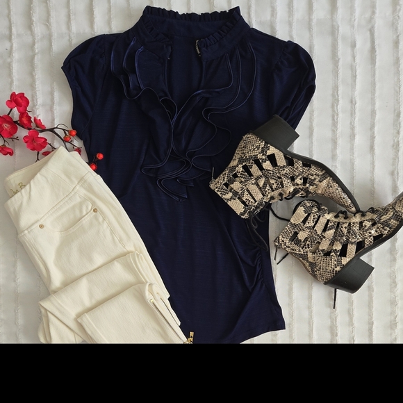 Heartsoul Navy Ruffle Detail Top - Picture 6 of 6